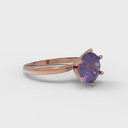 1.5 cttw Natural Amethyst Solitaire  Engagement Ring - Solid Gold (Round Cut,7.5mm)