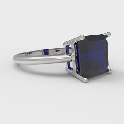 2.5 cttw Simulated Blue Sapphire Solitaire  Engagement Ring - Solid White Gold (VVS1, Asscher Cut,8.0mm)