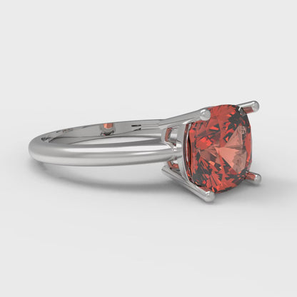 2 cttw Zirconia Simulated Red Diamond Solitaire  Engagement Ring - Solid White Gold (VVS1, Cushion Cut,7mm)