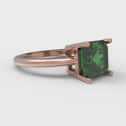 2 cttw Simulated Emerald Solitaire  Engagement Ring - Solid Rose Gold (VVS1, Asscher Cut,7.0mm)