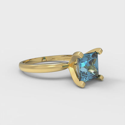 2 cttw Natural Sky Blue Topaz Solitaire  Engagement Ring - Solid Gold (Princess Cut,7.0mm)