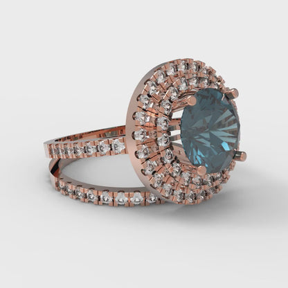 2.73 cttw Round Cut Natural London Blue Topaz Bridal Set - Solid Rose Gold Engagement Ring & Wedding Band