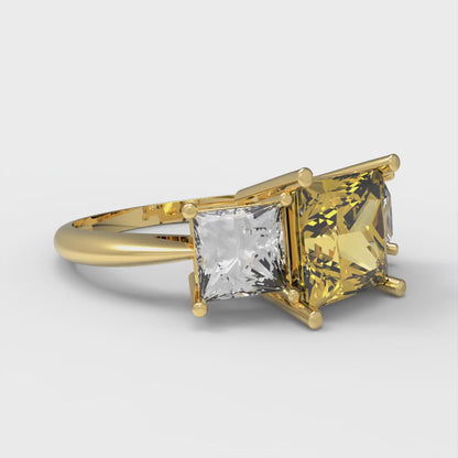 2.5 cttw Natural Citrine Three-Stone Engagement Ring - Solid Gold (Princess Cut,6.5 mm)