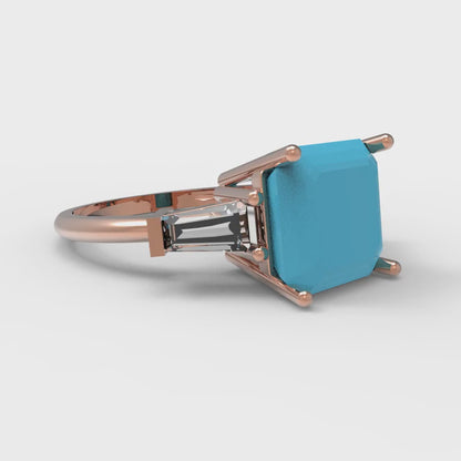 3 cttw Simulated Turquoise Three-Stone Engagement Ring - Solid Gold (Asscher Cut,8.0mm)