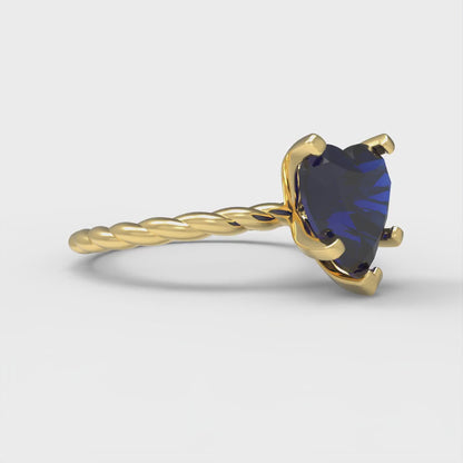 2 cttw Simulated Blue Sapphire Solitaire  Engagement Ring - Solid Yellow Gold (VVS1, Heart Cut,8.0mm)