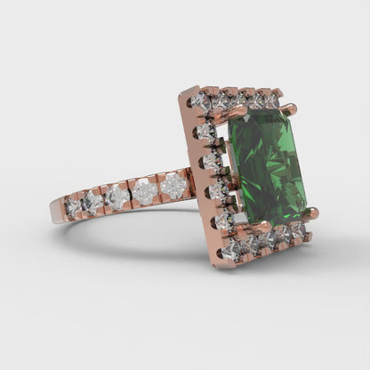 3.84 cttw Simulated Emerald Solitaire with Zirconia Simulated Diamond Accents Engagement Ring - Solid Rose Gold (VVS1, Emerald Cut,9x7mm)