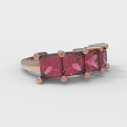2.5 cttw Natural Garnet Princess Cut Rose Gold Eternity Wedding Band
