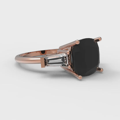 3 cttw Natural Onyx Three-Stone Engagement Ring - Solid Gold (Cushion Cut,8.0mm)