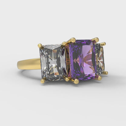 4 cttw Simulated Alexandrite Three-Stone Engagement Ring - Solid Gold (Emerald Cut,8x6mm)