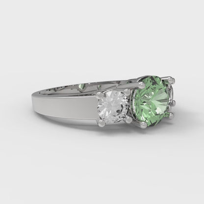 1.5 cttw Zirconia Simulated Green Diamond Three-Stone Engagement Ring - Solid Gold (VVS1, Round Cut,6.5mm)