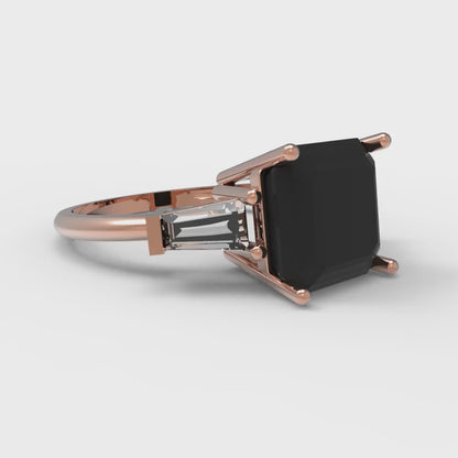 3 cttw Natural Onyx Three-Stone Engagement Ring - Solid Gold (Asscher Cut,8.0mm)