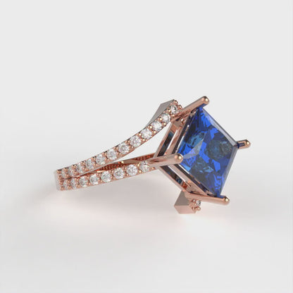 2.3075 cttw Simulated Tanzanite Solitaire with Zirconia Simulated Diamond Accents Engagement Ring - Solid Rose Gold (VVS1, Princess Cut,7.0mm)