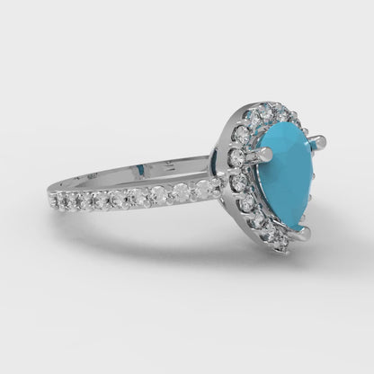 0.755 cttw Simulated Turquoise Solitaire with Zirconia Simulated Diamond Accents Engagement Ring - Solid Gold (Pear Cut,7x5mm )