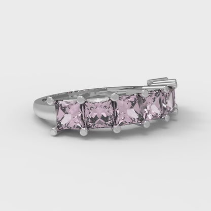 1.75 cttw Simulated Pink Diamond Princess Cut White Gold Eternity Wedding Band