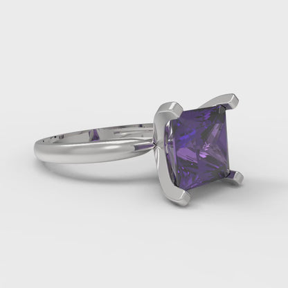 3 cttw Natural Amethyst Solitaire  Engagement Ring - Solid Gold (Princess Cut,8.0mm)