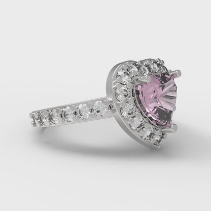 2.03 cttw Zirconia Simulated Pink Diamond Hidden Halo Engagement Ring - Solid Gold (VVS1, Heart Cut,7.0mm)