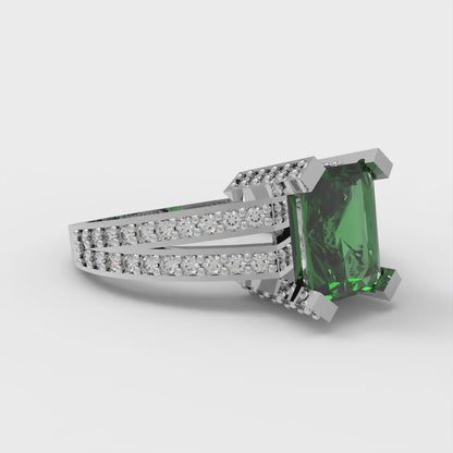 2.35 cttw Simulated Emerald Solitaire with Zirconia Simulated Diamond Accents Engagement Ring - Solid Gold (Emerald Cut,8x6mm)