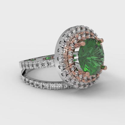 2.73 cttw Round Cut Simulated Emerald Bridal Set - Solid White/Rose Gold Engagement Ring & Wedding Band
