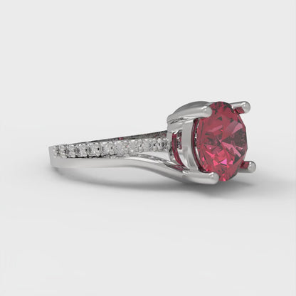 1.71 cttw Simulated Ruby Solitaire with Zirconia Simulated Diamond Accents Engagement Ring - Solid White Gold (VVS1, Round Cut,7.5mm)