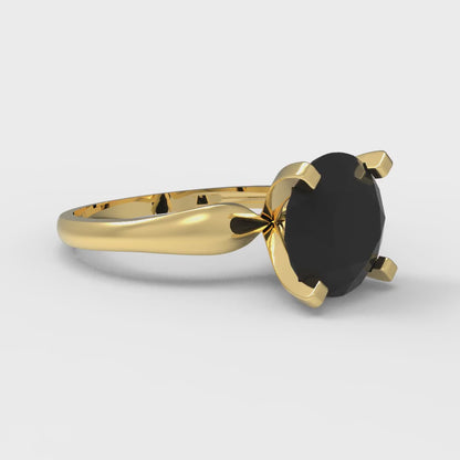 2.5 cttw Natural Onyx Solitaire  Engagement Ring - Solid Yellow Gold (VVS1, Round Cut,8.5mm)