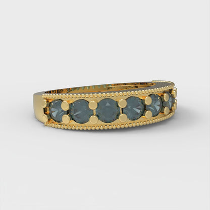 0.81 cttw Natural London Blue Topaz Round Cut Yellow Gold Eternity Wedding Band