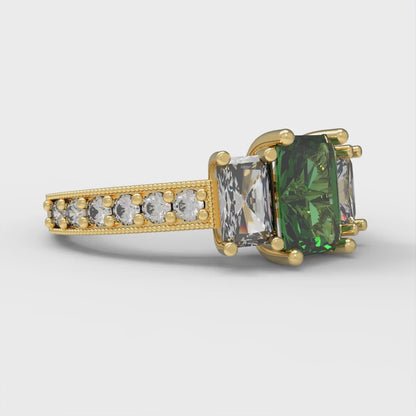 1.88 cttw Simulated Emerald Three-Stone Engagement Ring - Solid Gold (Emerald Cut,7x5mm)