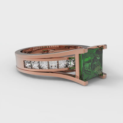 2.28 cttw Princess Cut Simulated Emerald Bridal Set - Solid Rose Gold Engagement Ring & Wedding Band