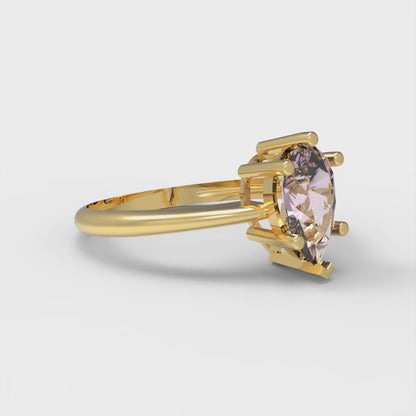 1 cttw Zirconia Simulated Pink Diamond Solitaire  Engagement Ring - Solid Gold (VVS1, Pear Cut,8x5mm)
