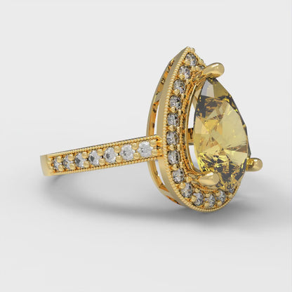 2.36 cttw Natural Citrine Hidden Halo Engagement Ring - Solid Gold (Pear Cut,10x7mm)
