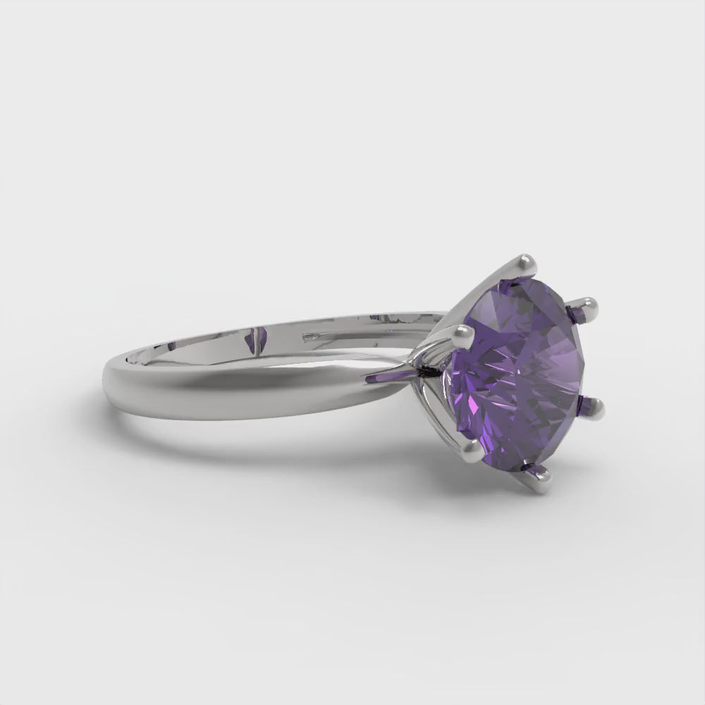 2 cttw Natural Amethyst Solitaire  Engagement Ring - Solid Gold (Round Cut,8.0mm)