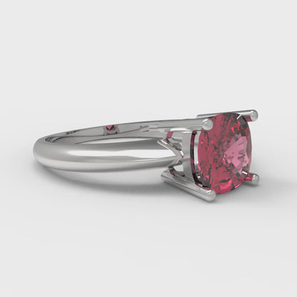 1.5 cttw Simulated Pink Tourmaline Solitaire  Engagement Ring - Solid White Gold (VVS1, Cushion Cut,6.5mm)