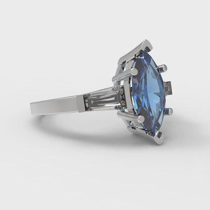 2 cttw Simulated Tanzanite Three-Stone Engagement Ring - Solid Gold (Marquise Cut,11x5.5mm)