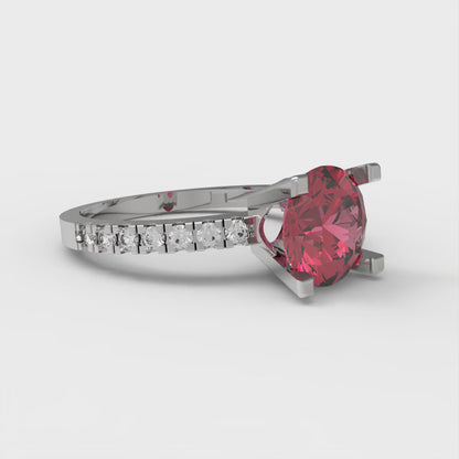 1.71 cttw Simulated Pink Tourmaline Solitaire with Zirconia Simulated Diamond Accents Engagement Ring - Solid Gold (Round Cut,7.5mm)