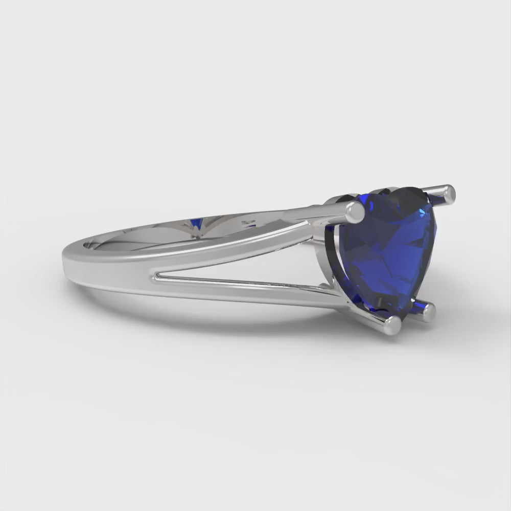 1 cttw Simulated Blue Sapphire Solitaire  Engagement Ring - Solid Gold (Heart Cut,6.5mm)