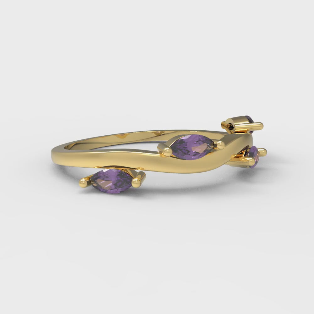 0.4 cttw Natural Amethyst Marquise Cut Yellow Gold Eternity Wedding Band