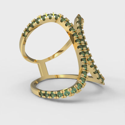 0.5 cttw Simulated Emerald Statement Engagement Ring - Solid Yellow Gold (VVS1, Round Cut,1.3mm)