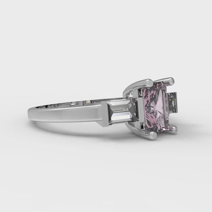 0.8 cttw Zirconia Simulated Pink Diamond Three-Stone Engagement Ring - Solid Gold (VVS1, Emerald Cut,6x4mm)