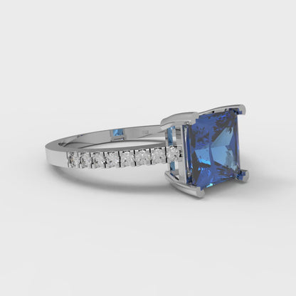 1.62 cttw Simulated Tanzanite Solitaire with Zirconia Simulated Diamond Accents Engagement Ring - Solid Gold (Princess Cut,6.5mm)