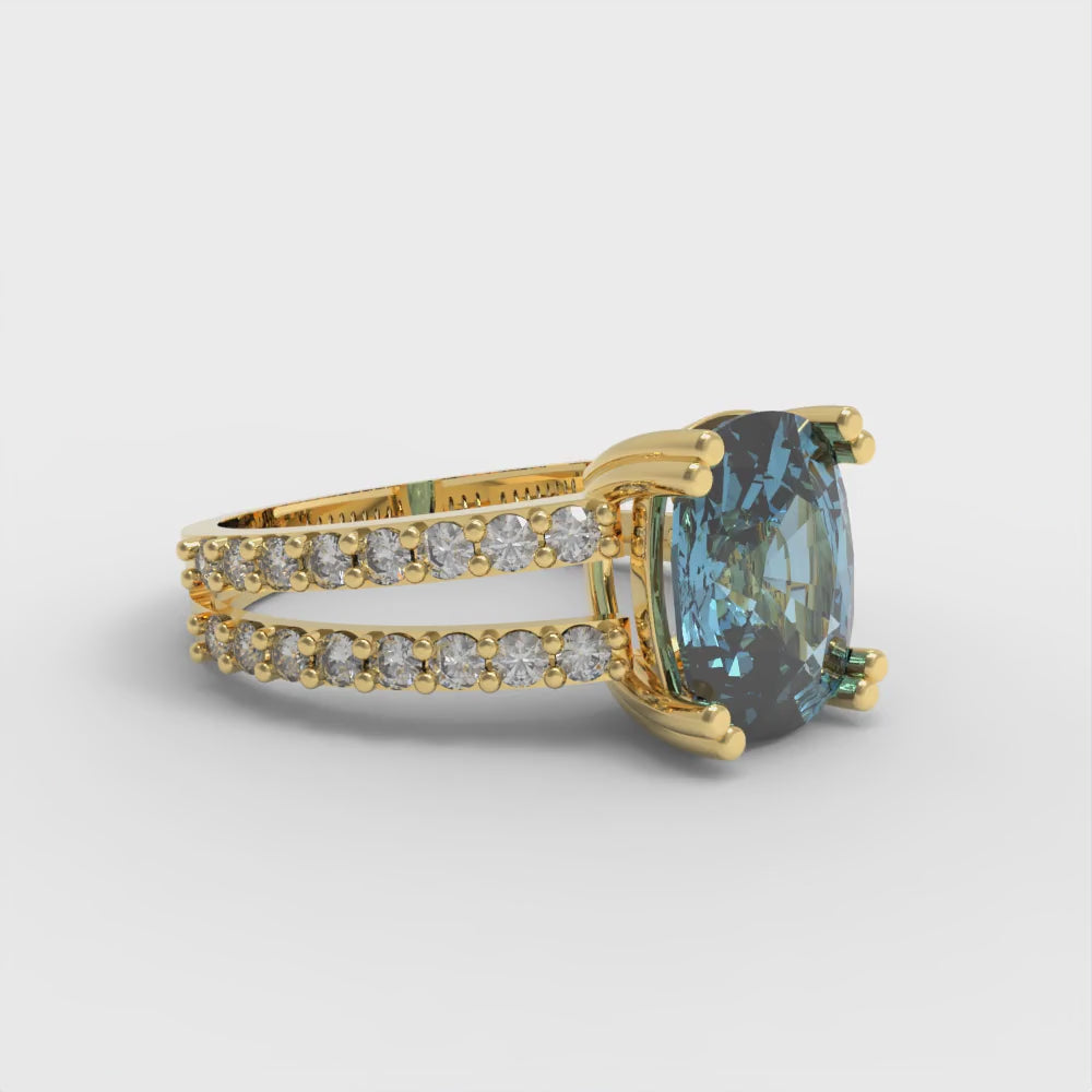 3.48 cttw Natural Swiss Blue Topaz Solitaire with Zirconia Simulated Diamond Accents Engagement Ring - Solid Gold (Long Cushion Cut,9x7mm)