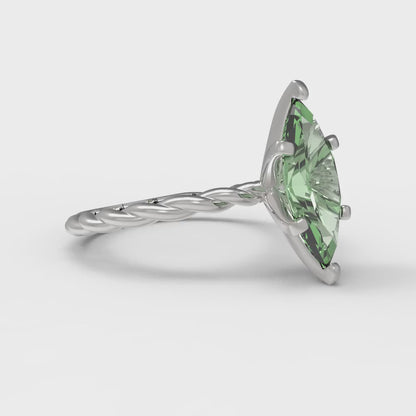 2 cttw Zirconia Simulated Green Diamond Solitaire  Engagement Ring - Solid Gold (VVS1, Marquise Cut,12x6mm )