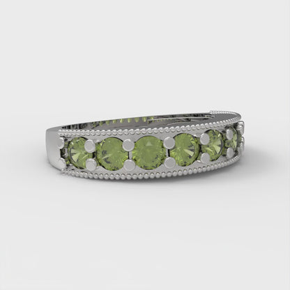 0.81 cttw Natural Peridot Round Cut White Gold Eternity Wedding Band