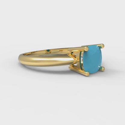 1 cttw Simulated Turquoise Solitaire  Engagement Ring - Solid Yellow Gold (VVS1, Cushion Cut,6mm)