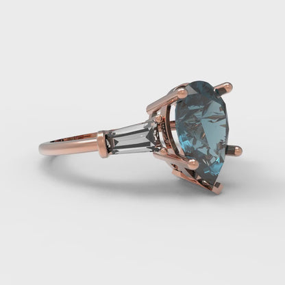 2.5 cttw Natural London Blue Topaz Three-Stone Engagement Ring - Solid Gold (Pear Cut,10x7mm)