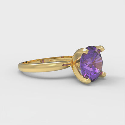 3 cttw Simulated Alexandrite Solitaire  Engagement Ring - Solid Gold (Round Cut,9mm)