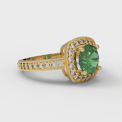 1.335 cttw Simulated Emerald Hidden Halo Engagement Ring - Solid Gold (Round Cut,6.5mm)