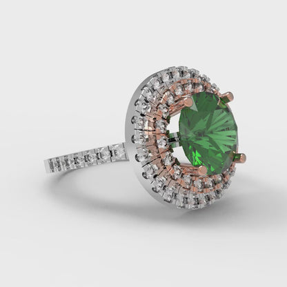 2.6 cttw Simulated Emerald Hidden Halo Engagement Ring - Solid White/Rose Gold (VVS1, Round Cut,8.0mm)