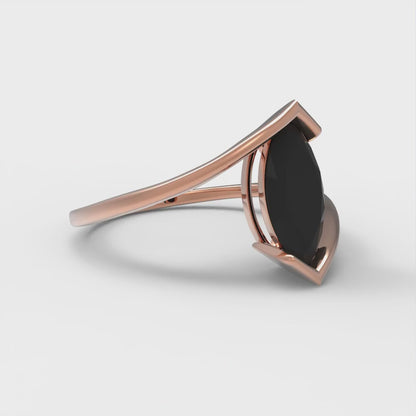 2 cttw Natural Onyx Solitaire  Engagement Ring - Solid Rose Gold (VVS1, Marquise Cut,12x6mm )