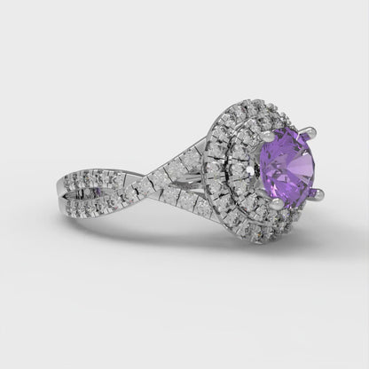 1.3125 cttw Simulated Alexandrite Hidden Halo Engagement Ring - Solid Gold (Round Cut,6mm)