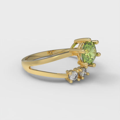 0.87 cttw Natural Peridot Three-Stone Engagement Ring - Solid Gold (Round Cut,6.0mm)