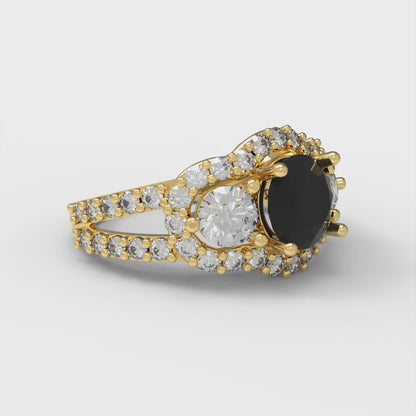 2.16 cttw Natural Onyx Three-Stone Engagement Ring - Solid Gold (Round Cut,6.5mm)